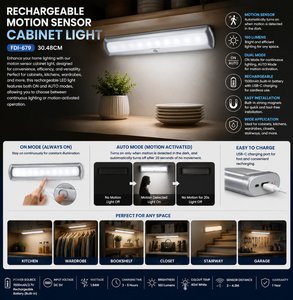 Lampes LED rechargeables à détecteur de mouvement pour sous-meubles, chambre, cuisine, design moderne, vente en gros OEM, placards, intérieur - Product Image 2