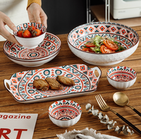 Simplee — ensemble de table en céramique, style bohème, élégant, avec motif imprimé à la machine, pour la maison, le restaurant
