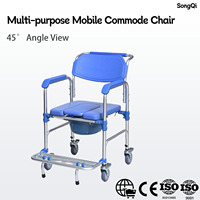 Chaise de douche et de toilette mobile en alliage d'aluminium avec roulettes et repose-pieds, siège de toilette imperméable pour personnes âgées et handicapées, bleu