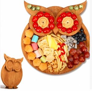 Plato de comedor de madera para <span class=keywords><strong>el</strong></span> hogar, bandeja creativa de búho, plato de comida complementario para niños, plato de fruta, tablero de queso separado, bandeja de madera maciza - Product Image 1