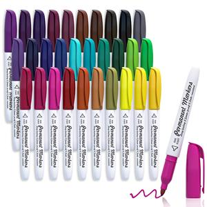 NOVISON 24 Colors Permanent Non-toxic Premium Art Marker Pen Round Toe 1mm Tip School <b>Office</b> DIY Craft <b>Drawing</b> Coloring - Product Image 1