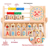 Ábaco Educativo de Madera para Niños, Marco de Cálculo, Letras del Alfabeto, Números, Reloj Despertador, de 2 a 4 Años, Unisex, Colorido