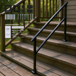 Corrimano in Acciaio a Sezione Quadrata Nera 4-5 Piedi, Componenti per Scale Esterne, Facile Installazione, Design Moderno - Product Image 2