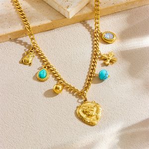 Fashion Pendant Necklace Stainless Steel Lion Head Turquoise Cross Ladybug Charm Chain Jewelry Gift For Women - Product Image 3