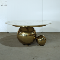 Table basse de luxe meubles modernes de salon table basse ronde de base de boule d'acier inoxydable de dessus de marbre pour l'hôtel à la maison