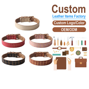Custom <b>Leather</b> Dog <b>Collars</b> Solid Color Adjustable Buckle Closure Classic Style All Seasons Pet Accessories - Product Image 1