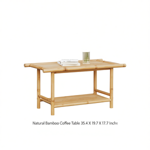 Mesa de Centro de Bambú Natural de 35.4 x 19.7 x 17.7 Pulgadas, Mueble Moderno Minimalista para Sala de Estar con Almacenamiento - Product Image 1