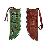Étui à couteau artisanal perlé en cuir vert et marron, style tribal, pochette de rangement durable pour camping en extérieur, support décoratif pour lame