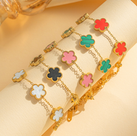 Pulsera con Colgante de Flor de Cinco Pétalos Multicolor, Hecha de Acero Inoxidable 18K, para Decoración y Regalos