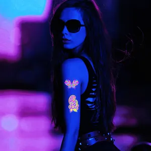 Neon geçici dövmeler karanlık kızdırma UV neon vücut yüz cilt makyaj dövme çıkartmalar kına vücut sanatı