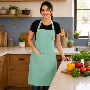 Delantal de Algodón Premium |   Delantal de algodón verde menta con bolsillo frontal grande |   Delantal de Cocina Ajustable para Cocinar y Hornear - Product Image 4