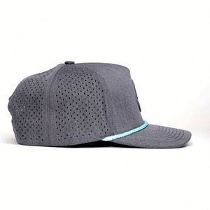 Casquette de baseball personnalisée à 5 panneaux en caoutchouc PVC avec logo, imperméable, perforations découpées au laser, casquettes de performance pour le sport et le golf - Product Image 4