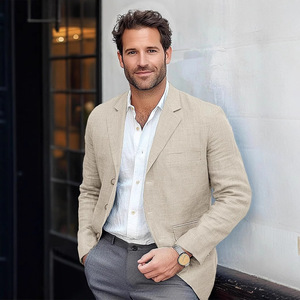 Blazer <span class=keywords><strong>de</strong></span> Lino y Algodón para Hombre, Corte Entallado, Estilo Retro, Casual, Ligero, para Oficina - Product Image 6