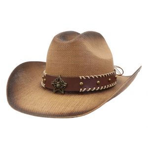N43 Western Fedora Paper Straw Hand Made Wide Brim Hat with Leather Belt Image Style Business Casual Travel Ready - Product Image 2