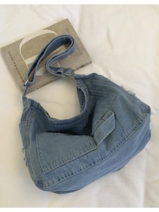 Sac fourre-tout en jean bleu uni vintage avec fermeture à bouton pour les filles coréennes et les étudiantes - Utilisation quotidienne et voyage - Product Image 2