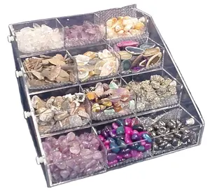 Clear 4 tiers acrylic tumbled stone display box