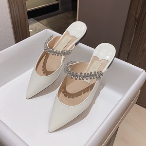 Sandales plates d'été pour femmes en cuir verni de haute qualité, sexy, à bout pointu, avec bride à la cheville, ornées de cristaux, style Mary Jane, légères - Product Image 2