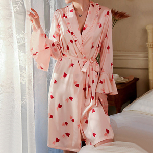 <span class=keywords><strong>Vestaglia</strong></span> Sexy in Raso con Cintura, Pigiama a Maniche Lunghe, Abbigliamento <span class=keywords><strong>da</strong></span> <span class=keywords><strong>Notte</strong></span> per Donne, Stampa a Cuori, Vestito <span class=keywords><strong>da</strong></span> <span class=keywords><strong>Notte</strong></span> in Raso con Volant - Product Image 2