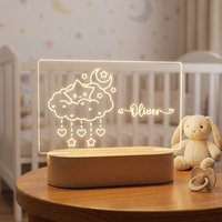Vente en gros de conception moderne avec logo personnalisé veilleuse en acrylique lumière de base à LED blanc chaud pour chambre à coucher commande en gros de base en bois