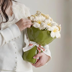 Ceramic Rose Shaped <b>Vase</b> Glazed Modern Desk Decor for Home Flower Arrangement Pink <b>Red</b> Black Colors - Product Image 3