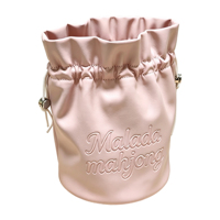Sac en cuir PU pour tuiles de mahjong roses, sac de rangement personnalisé avec logo, sac à cordon coloré pour jeu de mahjong