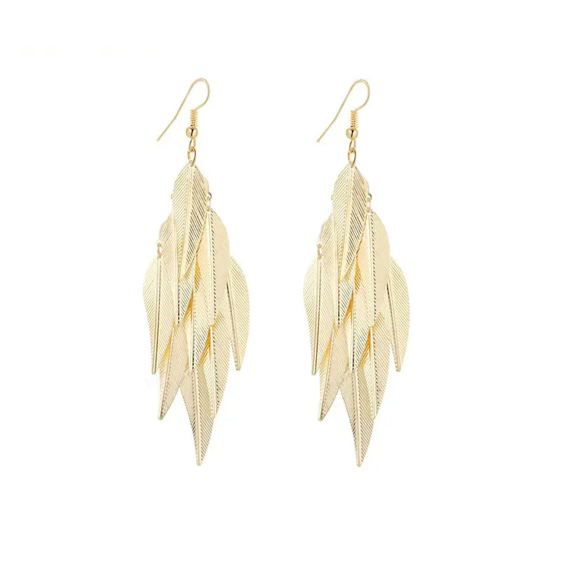 PUSHI boho leaf earring ethnic india baroque for earrings women gold long bridal Earrings accessories Wholesale