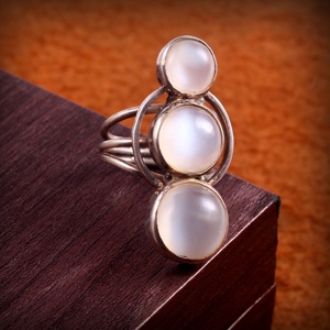 Anillo Chapado en plata blanca con piedra lunar, piedra preciosa lisa, joyería para mujer, precio mayorista, Plata de ley, natural, buena calidad - Product Image 2