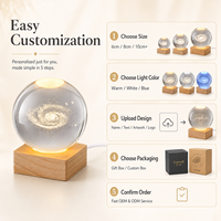 Boule de cristal gravée au laser 3D personnalisée avec base en bois carrée, lumière LED multicolore, cadeau personnalisé, décoration