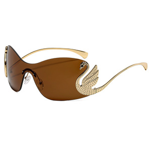 <b>Rimless</b> Shield <b>Sunglasses</b> UV400 Y2K Style Women Casual Fashion Swan Temple Design - Product Image 3