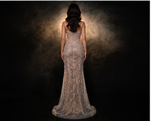 LF2088C Abito da Sera <span class=keywords><strong>con</strong></span> Perle per Donne, <span class=keywords><strong>Elegante</strong></span> Vestito a Sirena <span class=keywords><strong>con</strong></span> Collo Halter e Decorazioni su Tutto il Corpo - Product Image 3