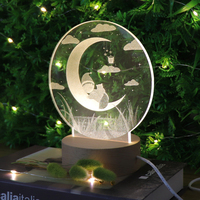 Sweet Dreams 3D Illusion Lampe Acrylique Laser Veilleuse Acrylique Lumière D'humeur Avec Base En Bois Led
