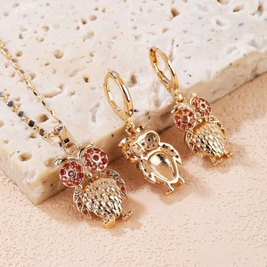 เครื่องประดับ Hd Jewelry Joyeria-Por-Mayor ขายส่งเครื่องประดับทอง 18K ประดับเพชรซิร์โคเนีย ชุดเครื่องประดับจี้รูปนกฮูกน่ารักไม่ซ้ำใคร ต่างหู สร้อยคอ สำหรับผู้หญิง - Product Image 5