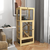 Cage moderne et respirante en bois pour hamsters et souris avec échelle, balançoire, nichoir et plateau amovible