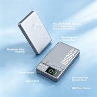 Chargeur sans fil magnétique 3 en 1 portable 5000mAh/10000mAh en alliage d'aluminium, support de téléphone, batterie externe avec affichage LED de charge rapide