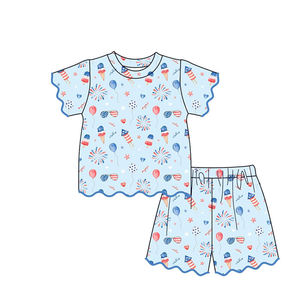 GSSO3553 Ensemble Enfant Personnalisé Fille Active à Manches Courtes avec Imprimé Fleurs et Ourlet Festonné – Vente en Gros - Product Image 2