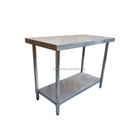 Table de préparation à deux niveaux robuste Bureau de rangement domestique en acier inoxydable avec étagère de dessous réglable