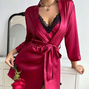 SFY-YH5015 Wholesale Sexy Women's <b>Suspenders</b> Nightdress Long Robe <b>Set</b> Polyester Light Luxury Vacation Two Piece Pajamas Front - Product Image 4