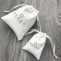 Kantong Penyimpanan Perhiasan Kulit PU Putih dengan Tali Serut, Logo Custom, Tas Hadiah Portabel untuk Promosi