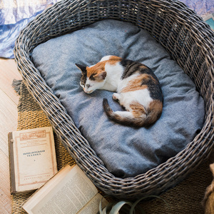 Vente en ligne de panier en osier naturel gris bon marché fait main panier pour chat panier en osier pour chien panier en osier pour animaux de compagnie - Product Image 4