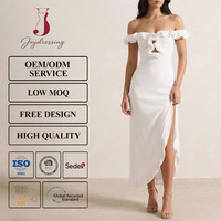 Robe longue Joydressing pour femme, épaules dénudées, volants, découpe avant, coupe ajustée avec fente latérale haute pour soirée