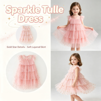 Robe de princesse en tulle rose sans manches pour filles, style étoile et pois, jupe tutu à volants en organza pour enfants