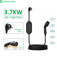 Chargeur EV portable 3,7 kW de type 2 avec prise de type F 16A, réglage du courant à 2 niveaux, Plug & Play, IP65, CE, garantie de 2 ans