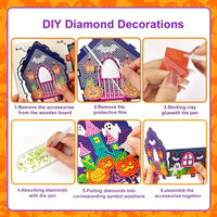 Kit de Peinture Diamant 3D en Bois Maison d'Halloween DIY, Ornement de Bureau Maison Fantôme Chat Noir, Décoration de Fête Effrayante