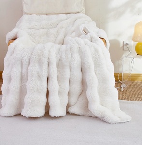 Hai mặt siêu sang trọng ấm cúng đảo ngược Ruched kết cấu gân giả lông thỏ ném bong bóng Jacquard Aztec giả lông chăn - Product Image 6