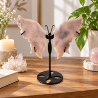 Support de présentation en cristal de 13 cm avec ailes de papillon en agate bleue Sakura, sculpture artisanale en pierre décorative pour la maison et le bureau