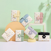 TAOMICMIC Portefeuille court pour femme en cuir PU, motif floral, mignon, durable, grande capacité, porte-cartes, avec bouton, fin, pour monnaie