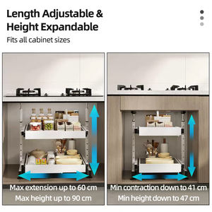 2-Tier Adjustable Cabinet Drawer Kitchen Bathroom Metal Under Sink Storage Organizer Expandable Pull Out <b>Sliding</b> Rack - Product Image 4