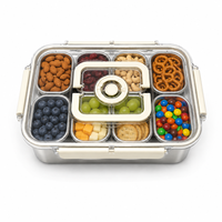 SS304 Snackle Box Behälter, Unterteilte Servierschale mit Deckel und Griff, 8-Fach Snack-Platte für Reisen, Partys, Strand und Picknick