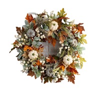 Guirlande de fleurs en soie décorées de citrouilles, style transfrontalier, couronne de porte, ambiance automne américaine, nœud de Noël