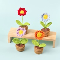 Pot Bunga Rajut Tangan Terlaris, Hadiah Pot Bunga Crochet Motif Bunga Matahari, Mawar, Tulip, Daisy untuk Dekorasi Rumah